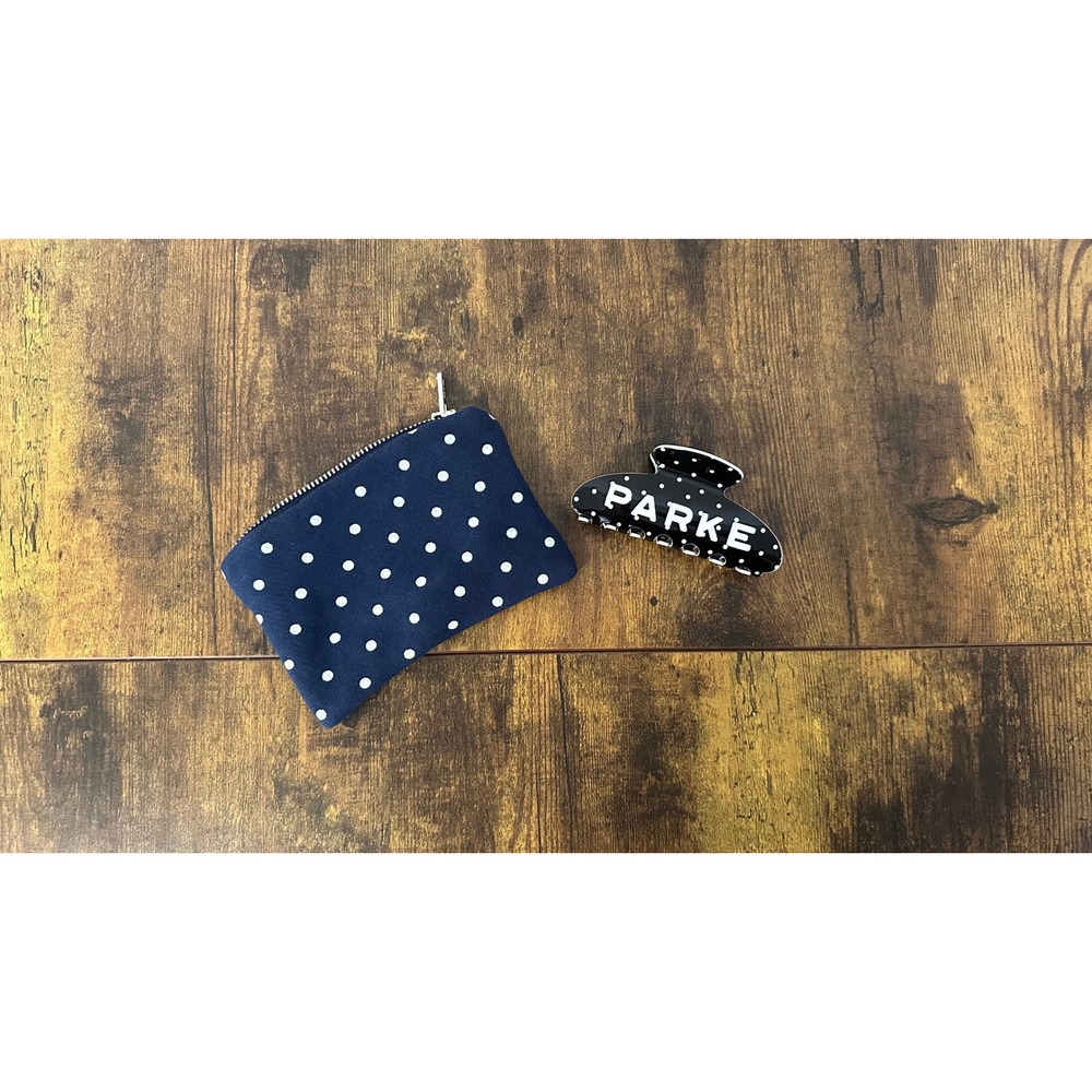 Parke Polka Dot Black hair clip and pouch Y2K